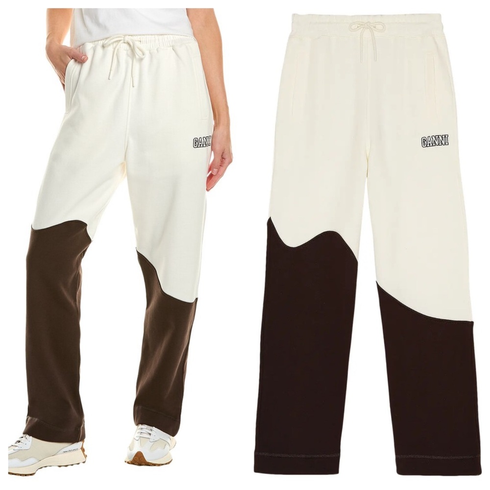GANNI Wave Logo Sweatpants in White Brown - Picture 2 of 11